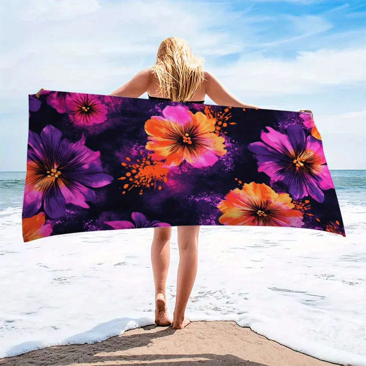 Colorful Floral Beach Towel for Summer Patterned Sunscreen And Windproof Suitable For Swimming Pool Camping Travel Blanket