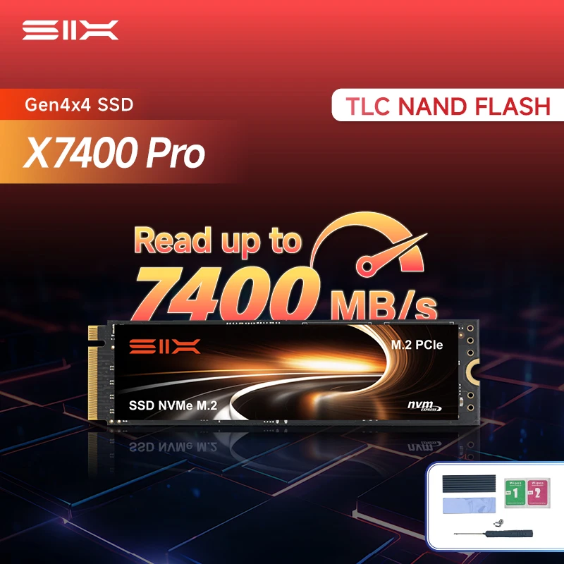 

SIX X7400Pro 2 ТБ PCIe Gen4x4 M.2 SSD, NVMe 2.0, 3D TLC, чтение до 7400 МБ/с, 1000 тыс. IOPS, 1200 ТБ Вт, сверхбыстрый внутренний накопитель
