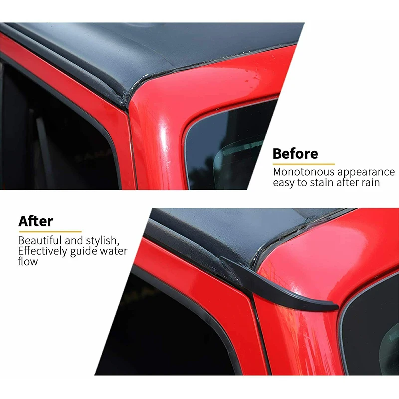 1 Coppia Auto Tetto Acqua Pioggia Deviatore Guardia Slot Grondaia Estensione Styling Accessori Auto ABS Misura Per Jeep Wrangler JK 2007-2017
