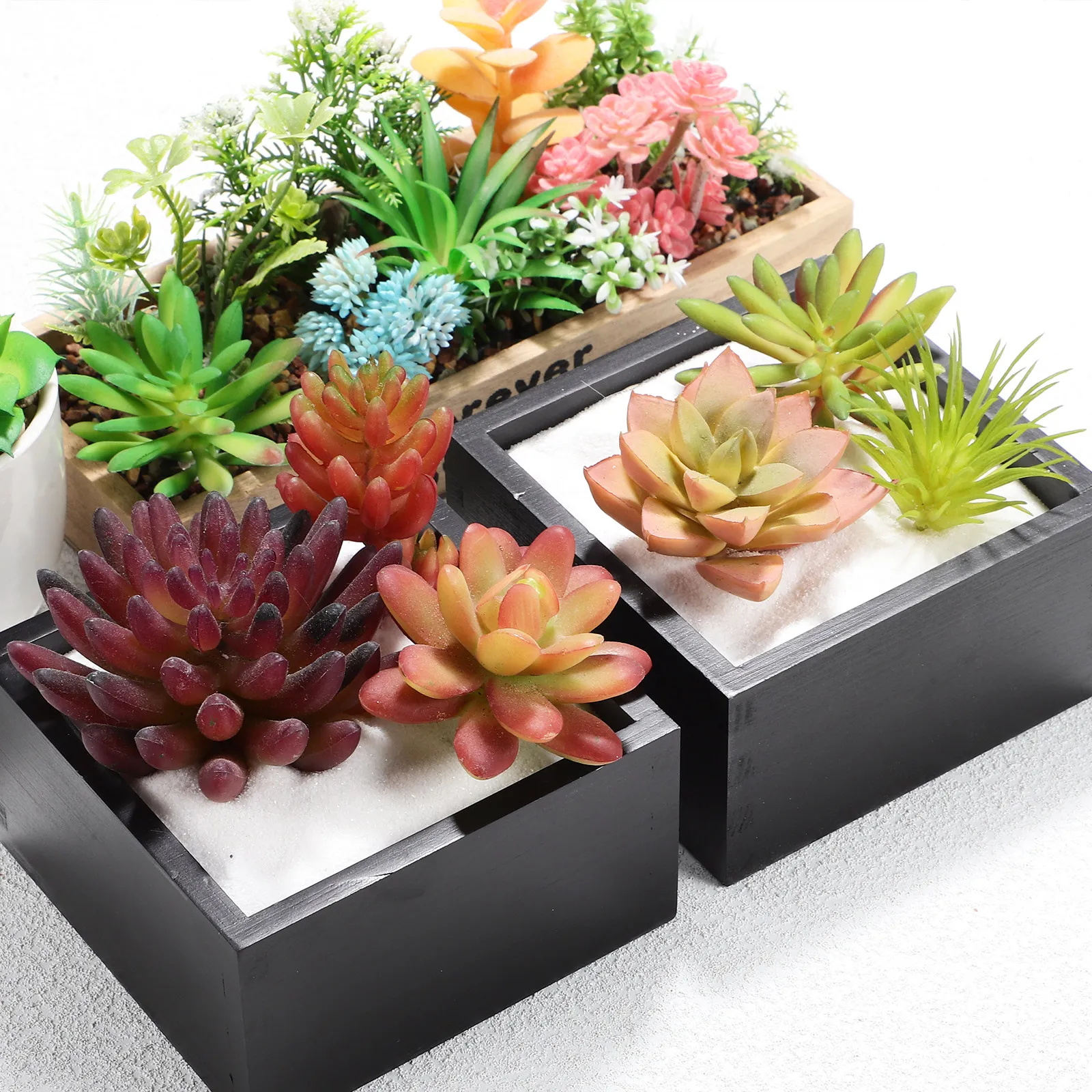 

2pcs Small Wooden Box No Lid For Succulents Desk Organizer Natural Rustic Planter Square Wood Flower Container Indoor Plant Pot