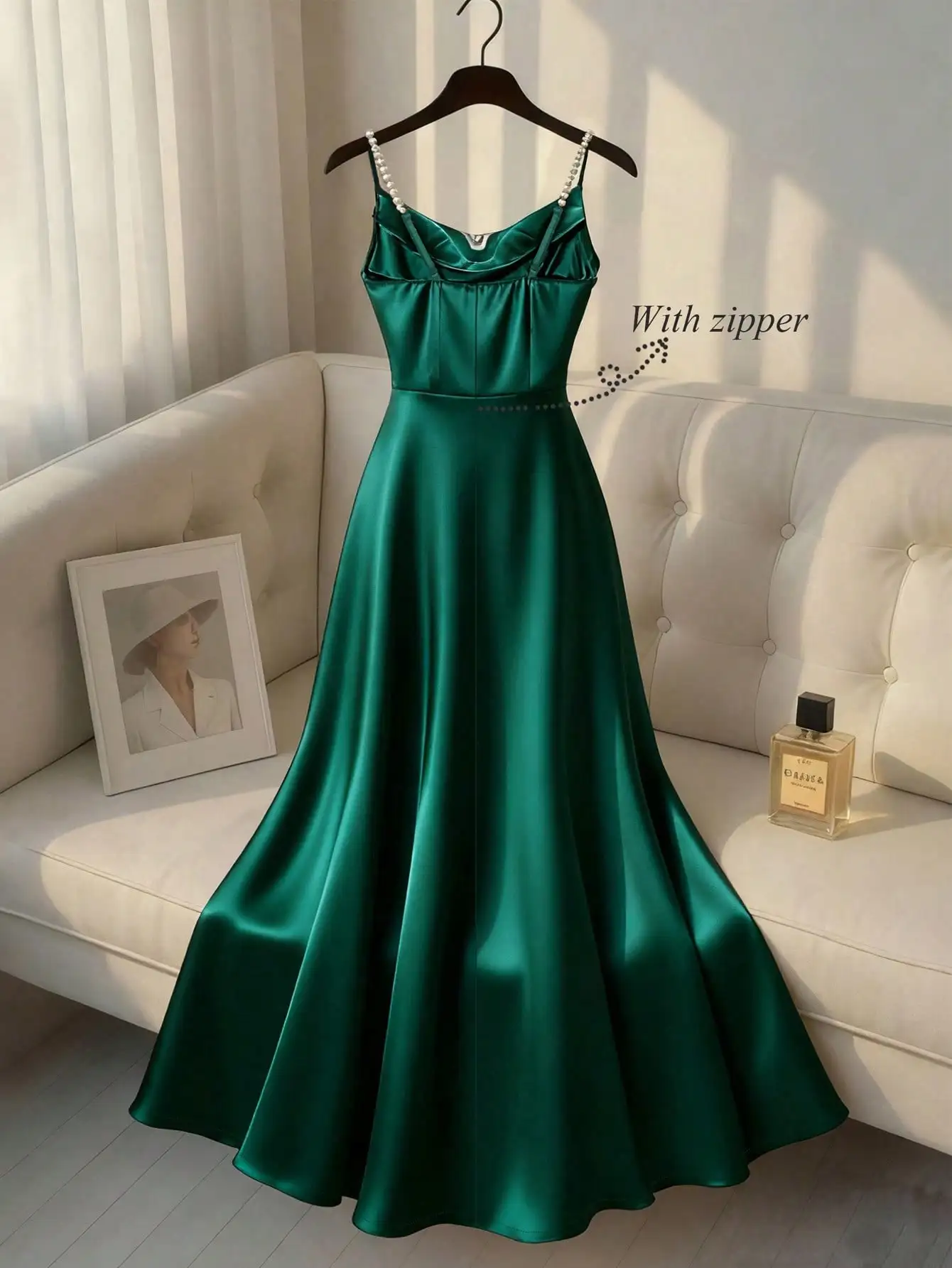 فستان BWQ نسائي أنيق من الساتان لؤلؤ شين سهل الارتداء، صورة ظلية على شكل حرف A، مناسب للتنقل والحفلات والمناسبات #6