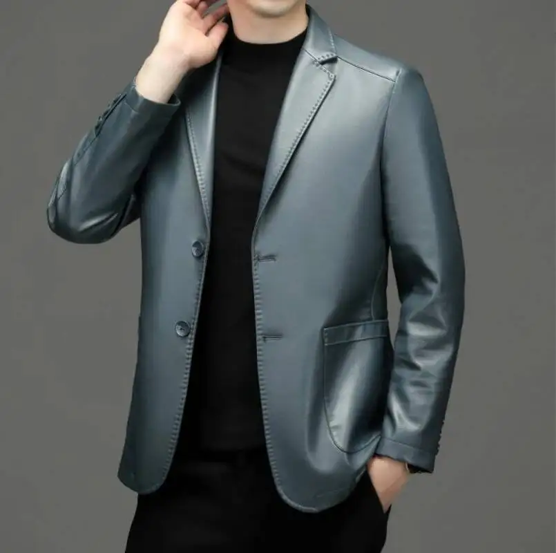 

2026 High Quality Genuine Men's Autumn And Winter New Sheep Skin Casual Small Suit Coat Men Leather Jacket