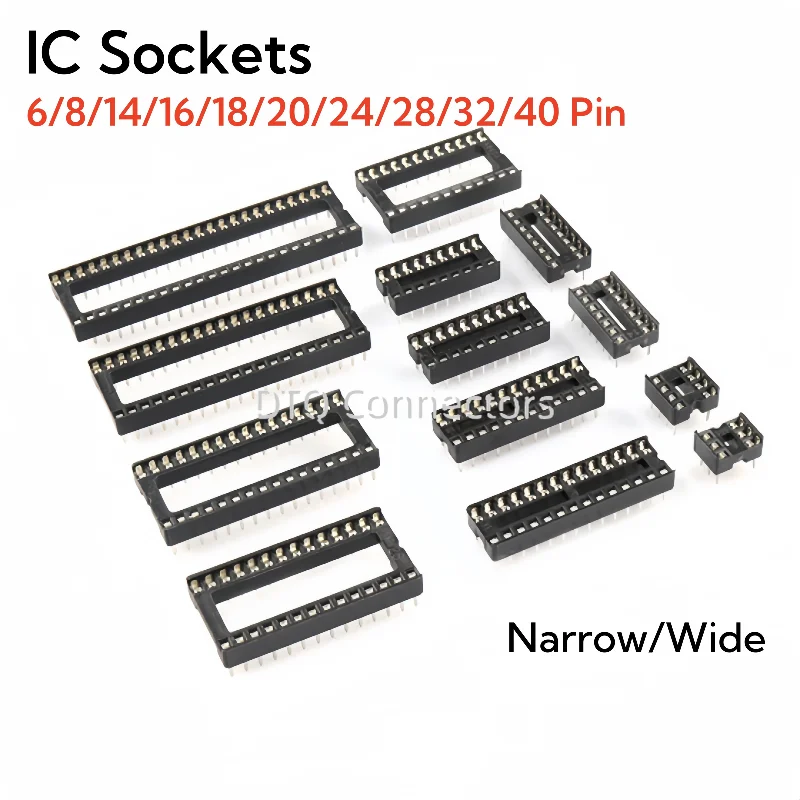 10PCS IC Sockets 6 8 14 16 18 20 24 28 32 40 Pin Connector DIP Socket DIP6 DIP8 DIP14 DIP16 DIP18 DIP20 DIP24 DIP28 DIP40 Pins