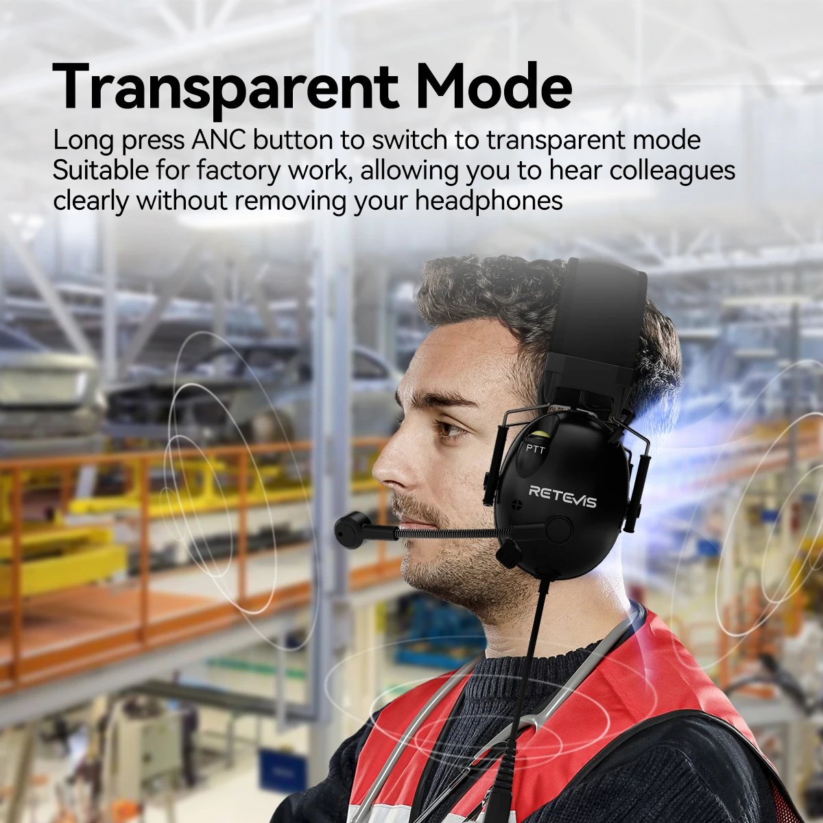 Retevis EHK015 EHK016 ANC Kopfhörer 2Pin Active Noise Cancelling Walkie Talkie Headset Radio Zubehör für Retevis H777 RT3S – Detail 4