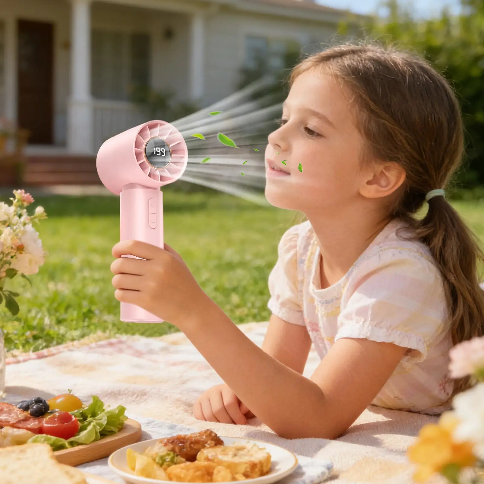 5 Speeds Blower Rechargeable Portable Fan Handheld Fan With Digital Display For Travel Vacation Camping Hiking Backpacking Beach