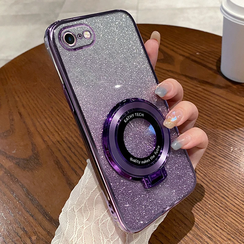 Für iPhone 16E 17E Farbverlauf Glitzer TPU Hülle Für iPhone SE 4 2025 Galvanisierte Magnetische Halterung Weiche Silikon Rückseite – Detail 3