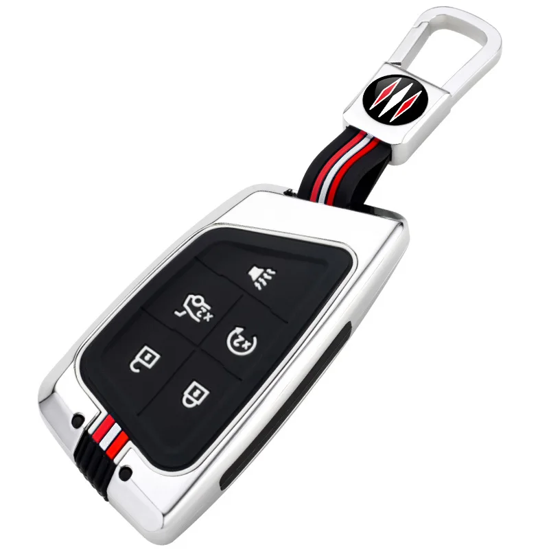 

5 Bottons Alloy Car Key Fob Case Cover Shell for Cadillac CT4 CT4-V CT5 C8 Corvette LYRIQ 2022 2023 2024 Keychain Accessories