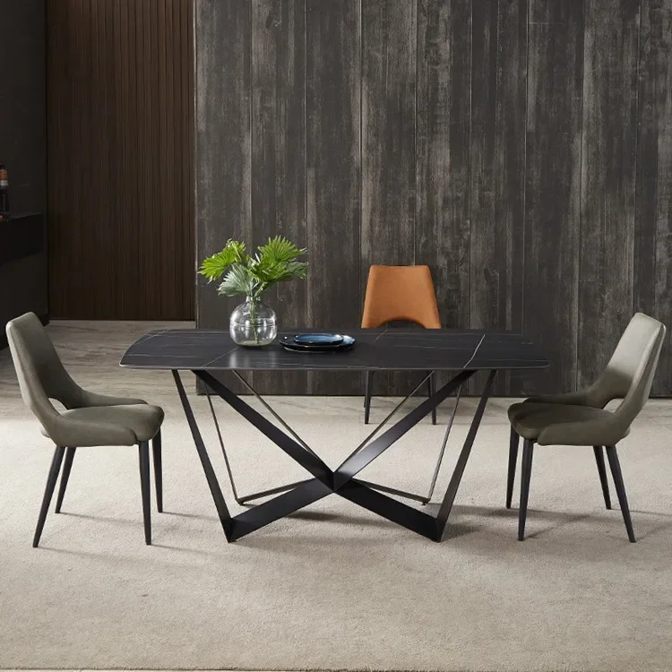 

ABCLight Luxury Minimalist Large and Small House Type butterfly Carbon Steel Base Rock Plate Dining Table