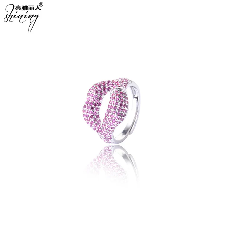 brand genuine Luxury real jewels Liang Ya Li Ren (Korean version): small audience opening, adjustable zircon ring, women's lip p