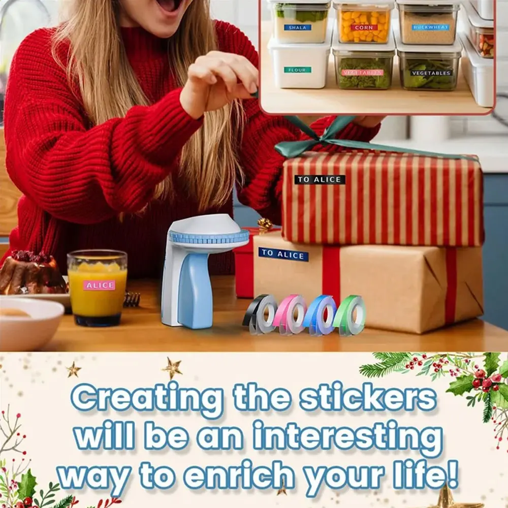 ماكينة نقش ثلاثية الأبعاد، ماكينة نقش الملصقات الرجعية، تتضمن 6 لفات من الملصقات المنقوشة، ماكينة نقش الملصقات المحمولة.