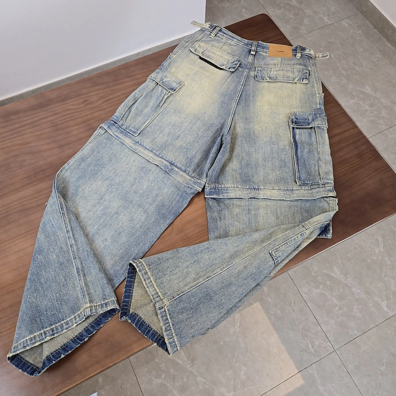 24FW Best Version Removable Jeans Oversized Men Women HipHop Streetwear Multi Pocket Cargo Denim Pants Men