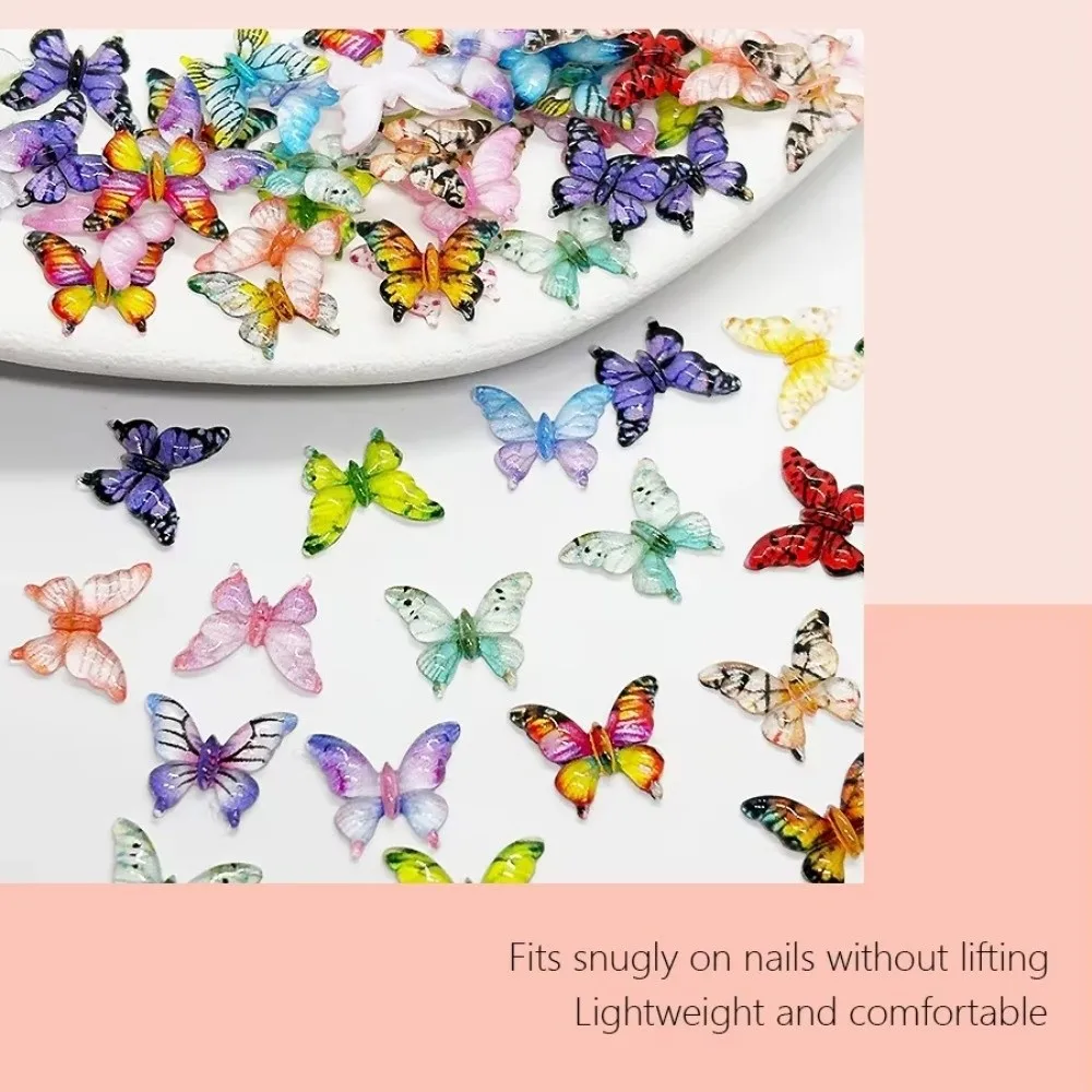 50pcs Multi Color Butterfly Nail Charms 3D Design 50pcs Set Resin Nail Charms Small Size Transparent DIY Nail Art Accessories