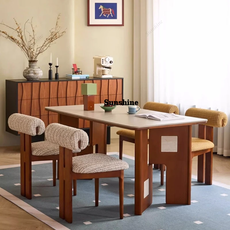 

Modern Stone-Top Dining Table with Solid Wood Legs – Contemporary Kitchen & Dining Room Furniture