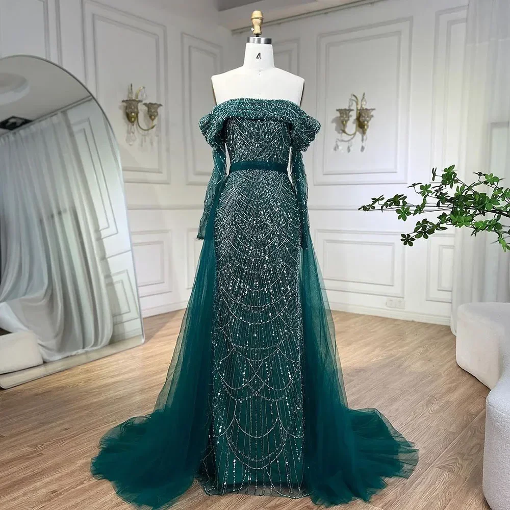 Serene Hill Arabia Nude Mermaid Boat Neck With Overskirt Luxury Evening Dresses Gowns 2024 For  Party LA72254 Customized