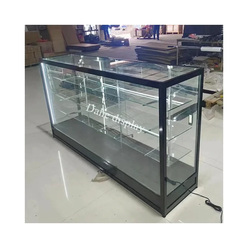 

Custom.6ft LED Glass Counter Aluminum Frame Factory tempered Glass Shelf Showcase LED Lighting Glass Cabinet