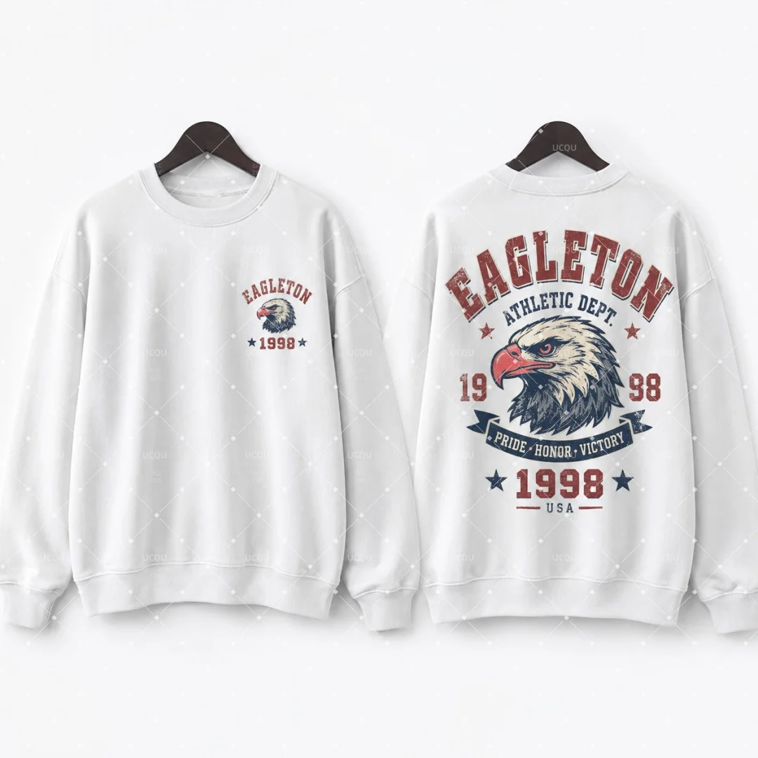 Vintage Varsity Athletics Eagle 1998 Sweatshirt Men Women Double Sided Print Crewneck Sweatshirt Retro Casual Kids Hoodie