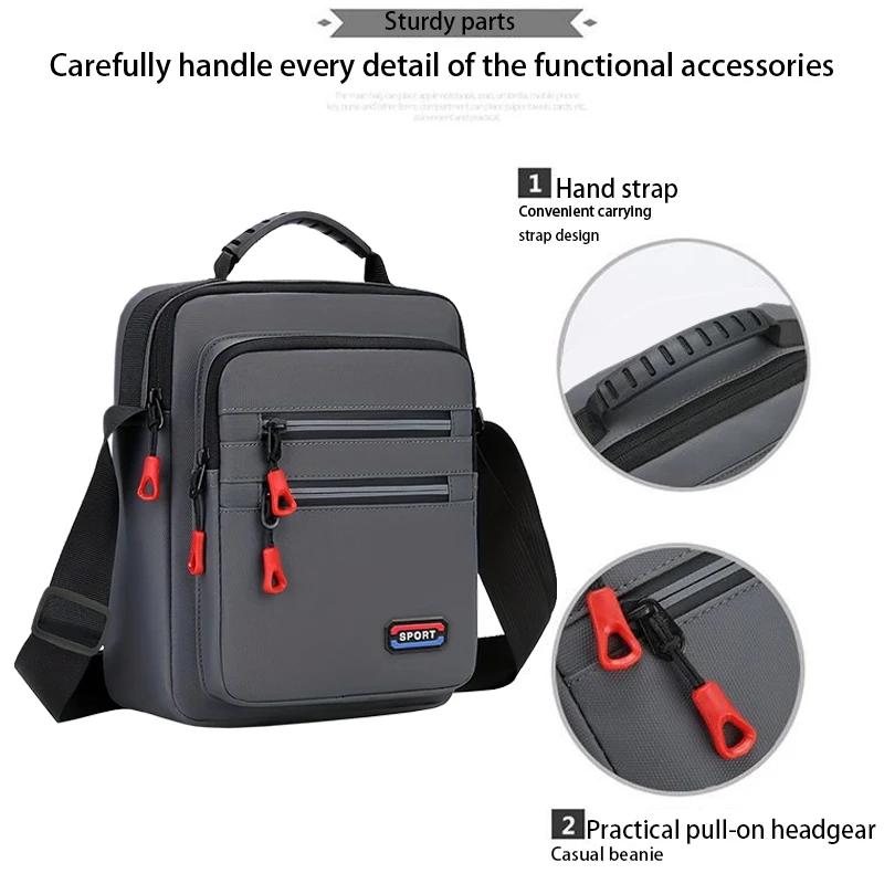 Klassische Sport-Umhängetasche mit mehreren Taschen, strapazierfähige, wasserabweisende Nylon-Umhängetasche für Herren, für den Alltag und Freizeit – Detail 2