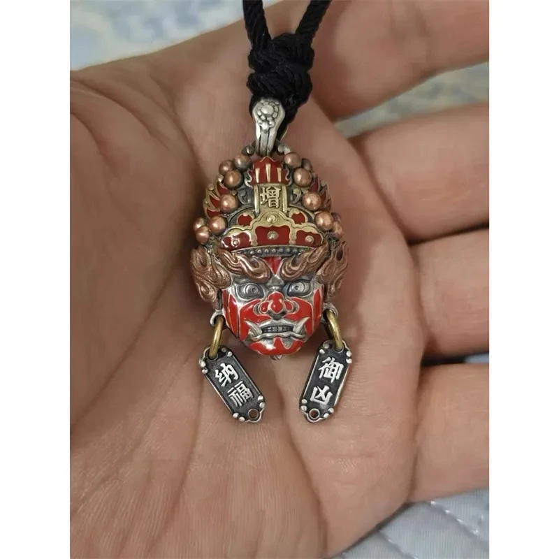 Tibetan Buddhism Red Drip Glue Two Generals Pendant Necklace Ethnic Style Banquet Bless and Protect Good Luck  Necklace Jewelry