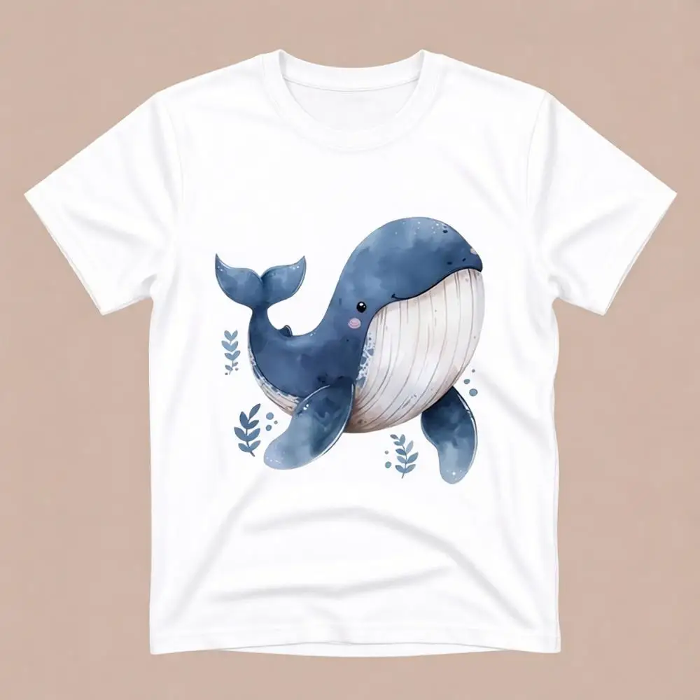 Whale Graphic Print Shark Women T-shirt Hip Hop Casual Beach Diving Short Sleeve Crew Neck Vintage Women Daily Cozy Stylish Tee