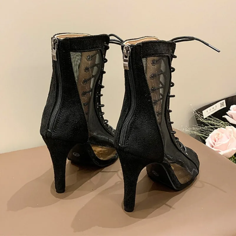 Sexy PVC Transparent Boots Sandals Peep Toe Shoes Clear Chunky Heels Lace-Up Sandals Mujer Women Short Boots 2024 Fashion Party