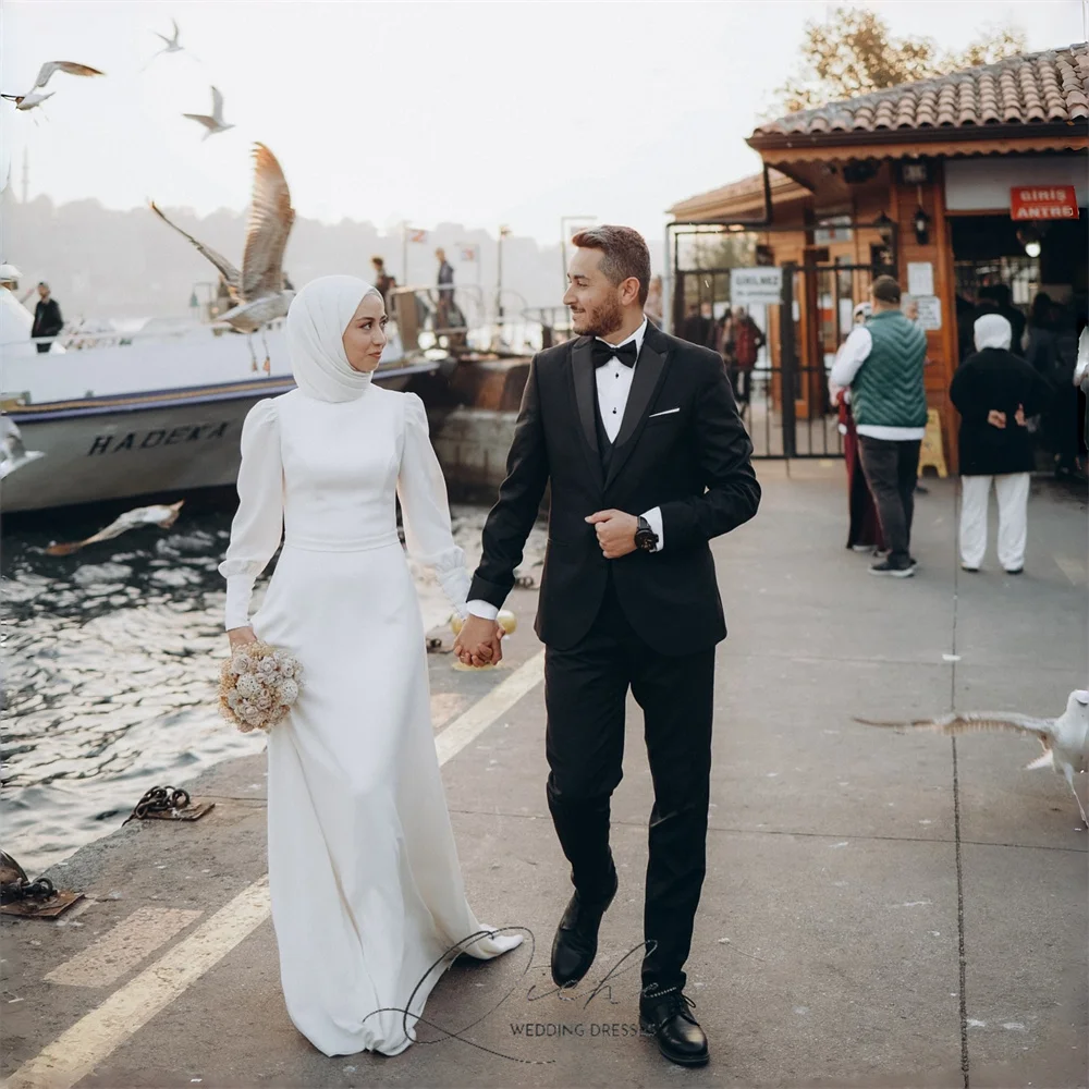 QICHE Bescheiden Lange Mouw Moslim A-lijn Trouwjurken Voor Vrouwen 2026 Plooi Civiele Party Gown Vestidos De Novia Aangepaste