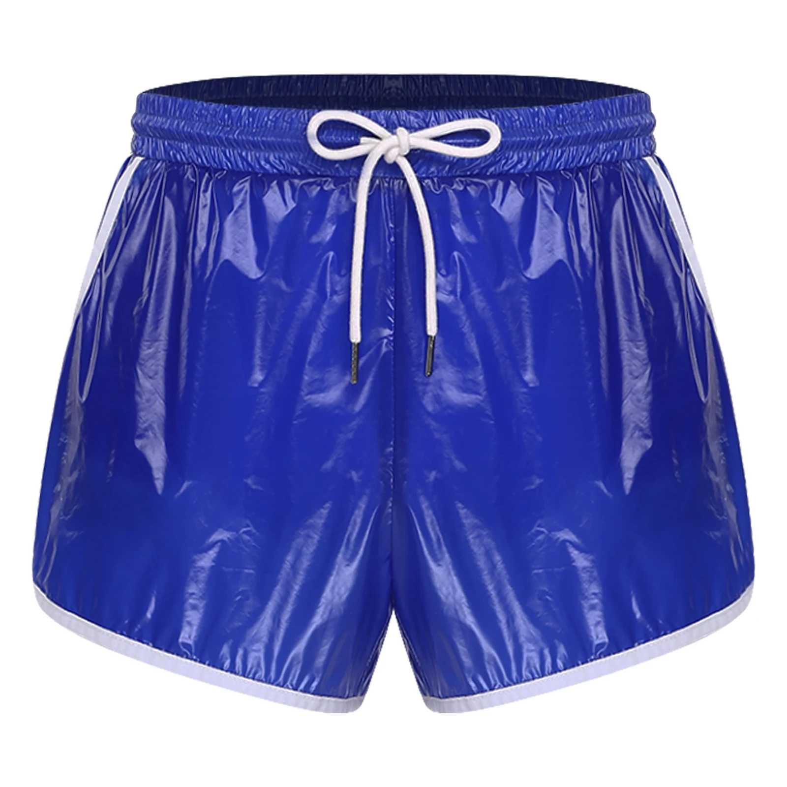 Men Glossy Boxer Shorts Waterproof Drawstring Elastic Waistband Swim Trunks Built-in Briefs Gym Workout Fitness Beach Swimwear