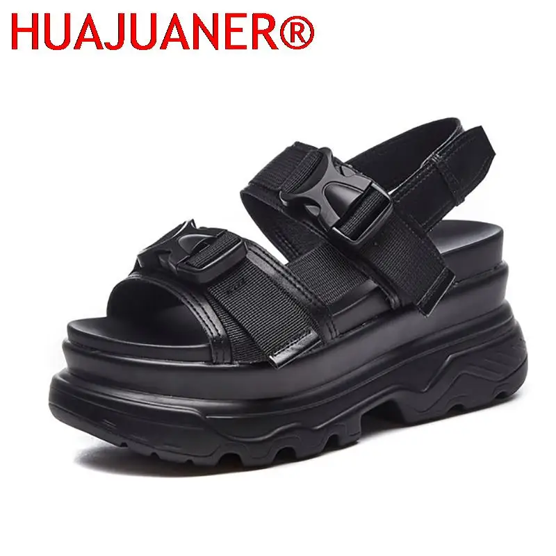 

Summer Ladies Sandals Buckle Design Black White Platform Sandals Comfortable Ladies Platform Beach Shoes 35-43