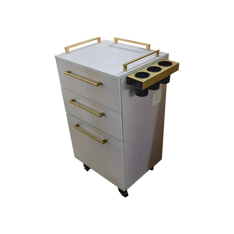 2023 Latest High Quality Heavy Duty White&Gold Barber Cabinet Salon Trolley Storage Cabinet 10 Years Warranty