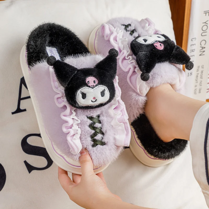 Sanrio winter Hello Kitty cute warm home women's shoes Kulomi cartoon non-slip thick-soled comfortable plush cotton slippers