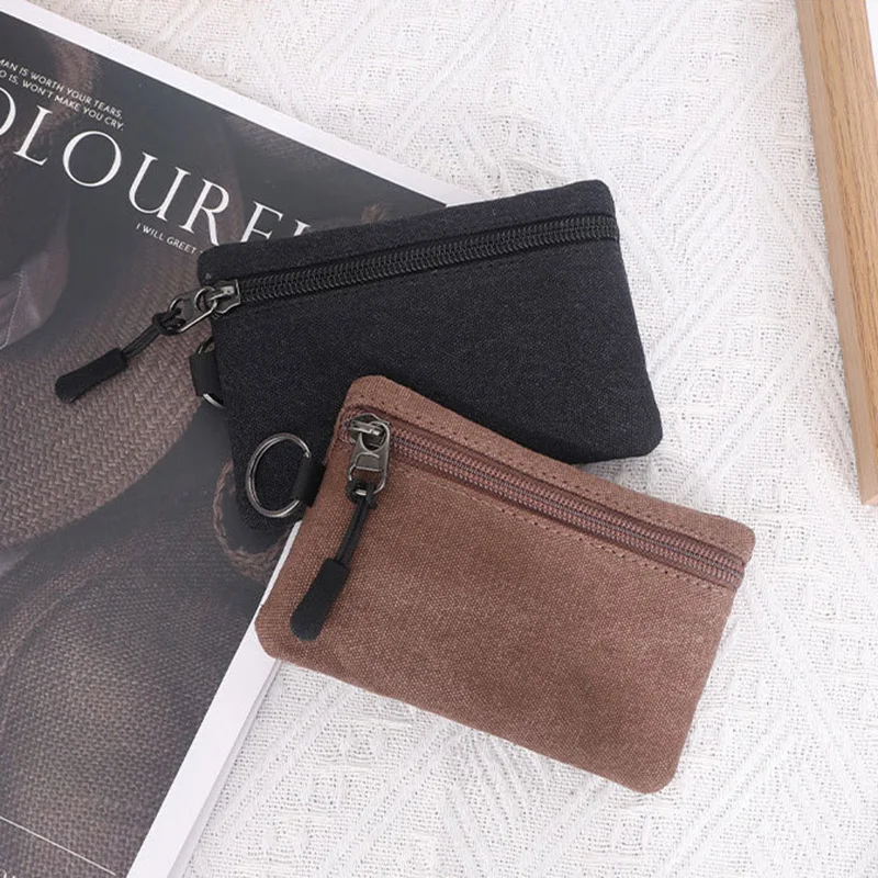 Women Small Coin Retro Card Purses Men Change Purses Canvas Mini Coin Wallet Bag Solid Color Zipper Key Bag Money Pocket Purse