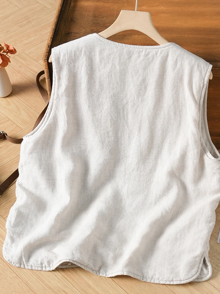 Faionable Versatile Thiened Cotton Linen Svel Warm Vest Women's Autumn Winter Casual Artistic Retro Cotton Jaet