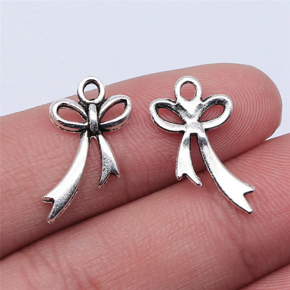 20pcs/lot 20x11mm Bowknot Charms For Jewelry Making Antique Silver Color 0.79x0.43inch