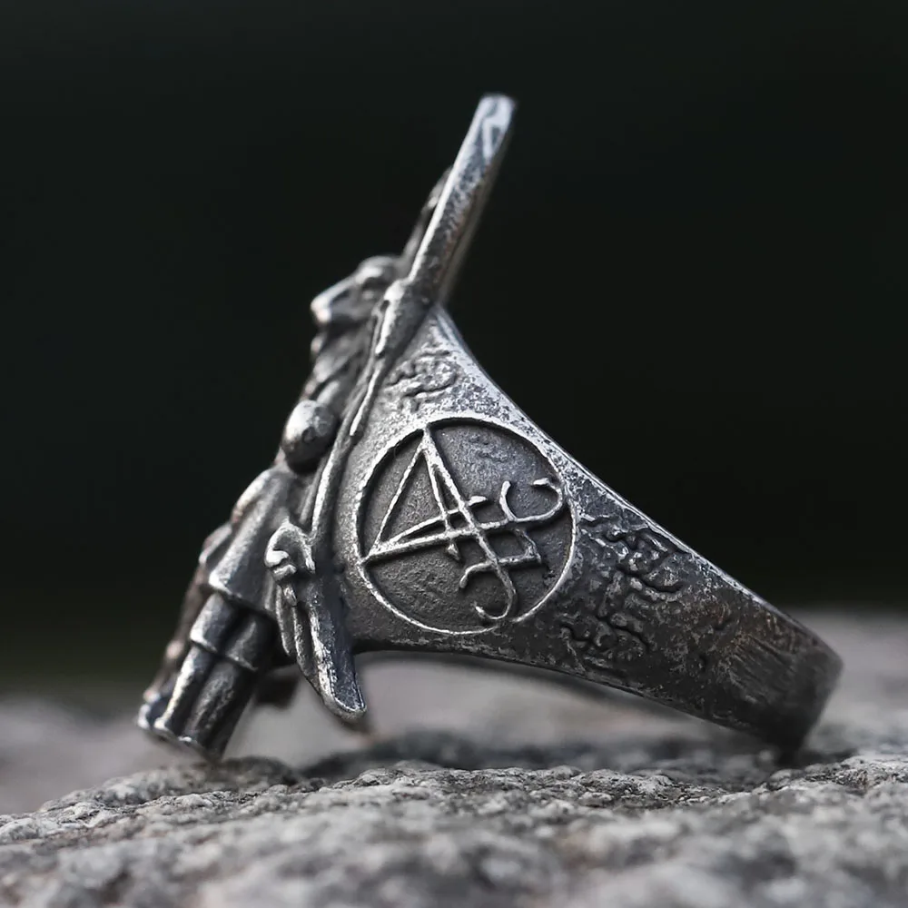 2023 new Vintage Ring Lucifer Satan Signet Ring For Men With Anubis Stainless Steel fashion punk Jewelry Gift Wholesale