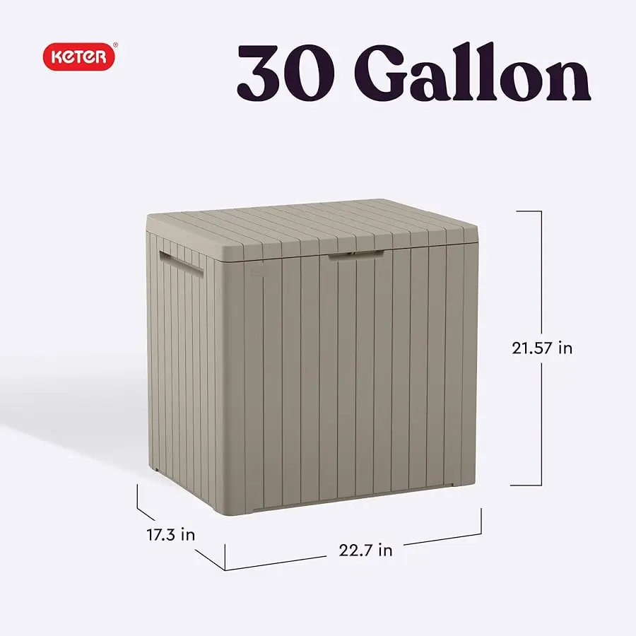 

City 30 Gallon Resin Outdoor Storage Box and Patio Furniture Side Table for Pool and Garden Accessories, Beige