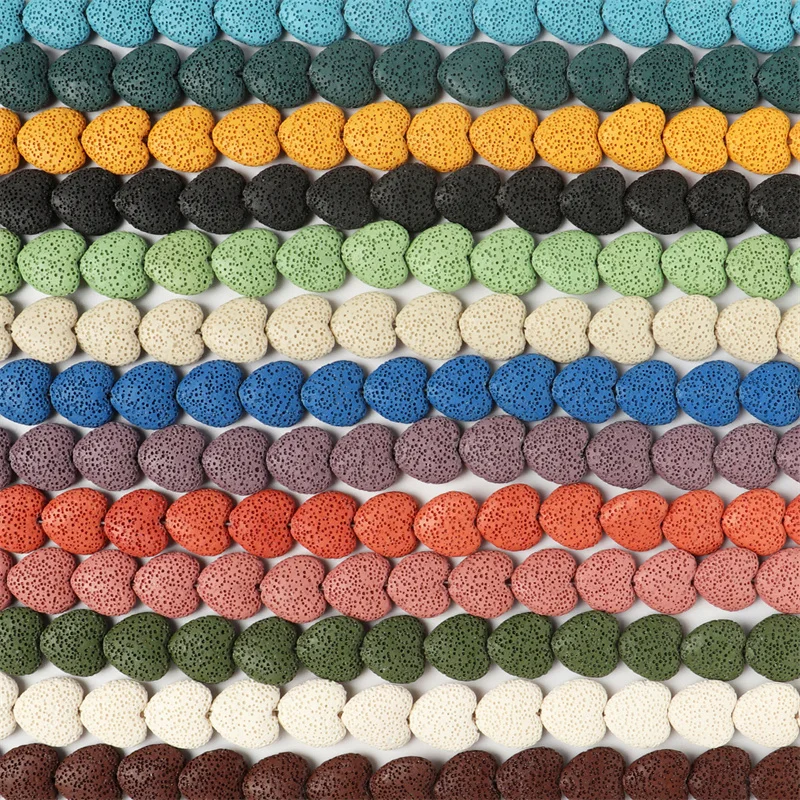 5/10pcs 20mm Wholesale Volcanic Lava Natural Stone Beads Colorful heart Loose Beads  For DIY Necklace Earrings Jewelry Making