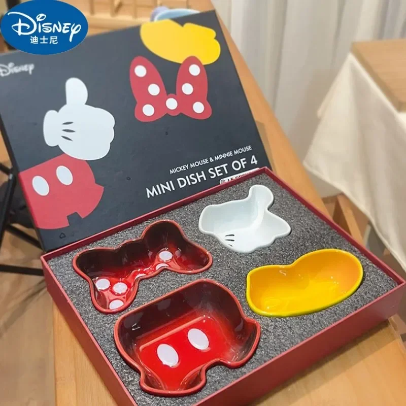 Disney 4pcs Mickey Mouse Mini Dinner Plates Set Tableware Cute Cartoon Ceramic Dishes Decoration Table Accessories Gift Bowls