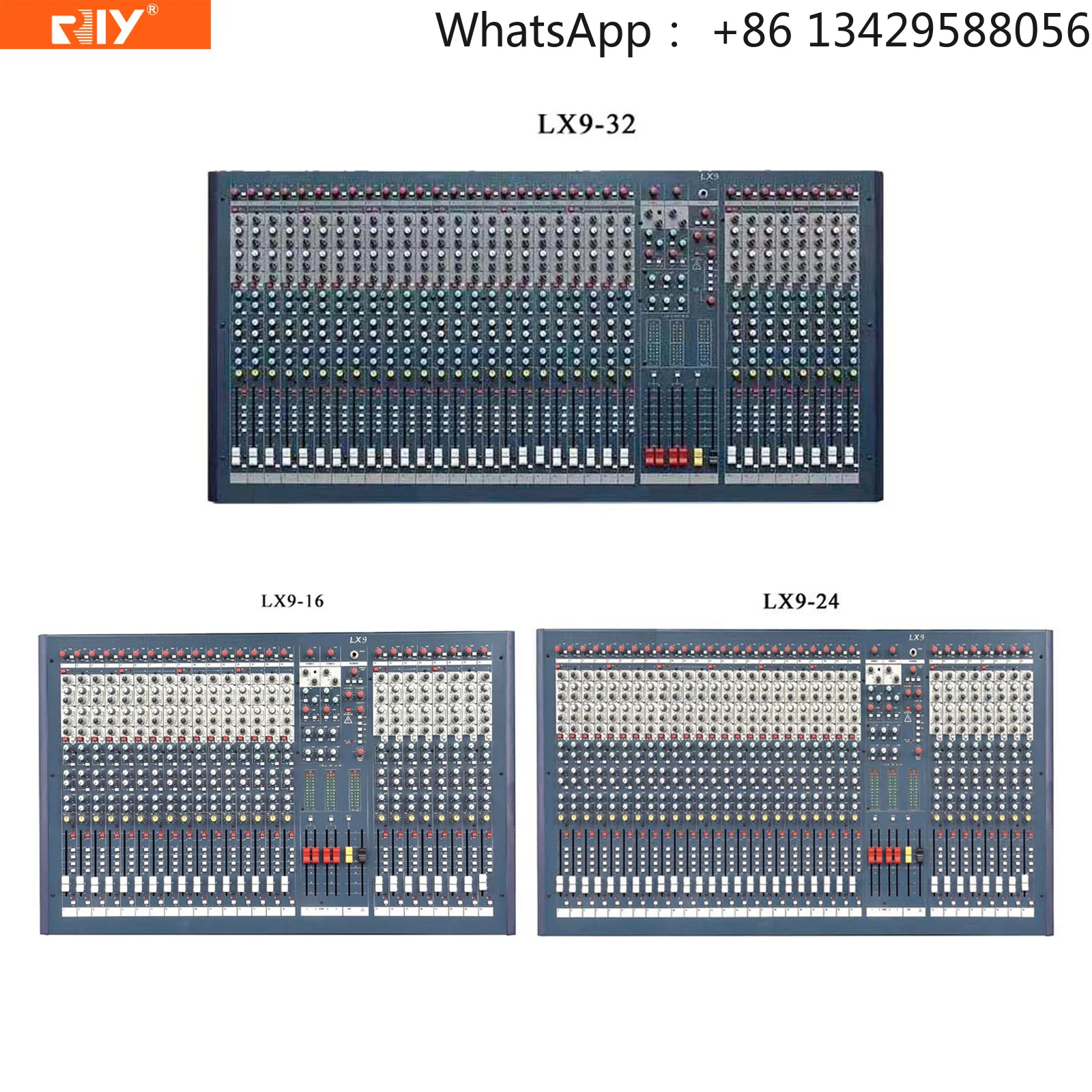 LX9-16/ LX9-24/ LX9-32 16/24/32 Channels Console Mixer 12-segment LED Level Display, 2 Stereo Input, 2 Stereo Output for Stage