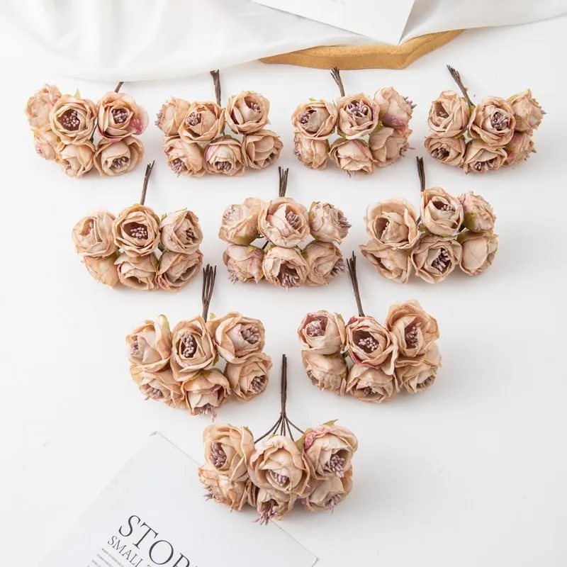 6 Stück Künstliche Blumen, Kunstseidenrosen mit Staubgefäßen für Weihnachtsgirlanden, Heimdekoration, Blumentöpfe, Hochzeitsbogen-Dekoration – Detail 16