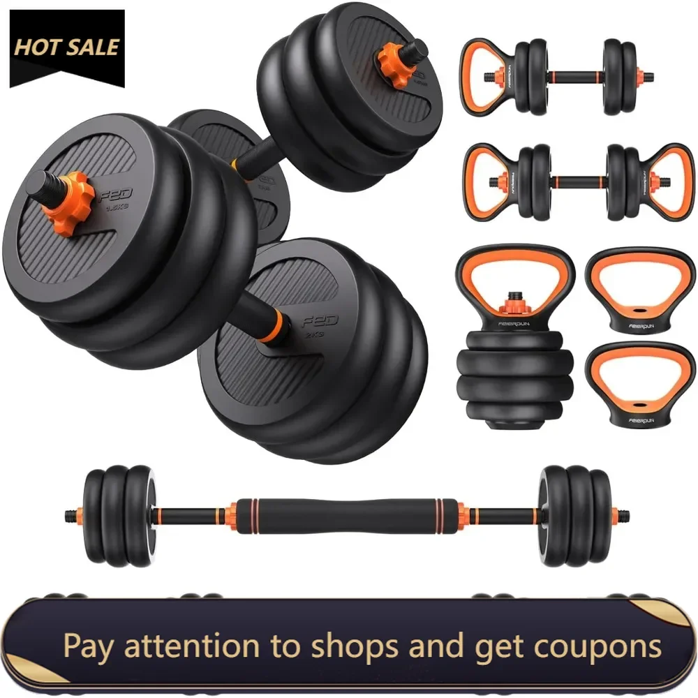 

Adjustable Dumbbells, 50lbs Free Weight Set with Connector, 4 in1 Dumbbells Set Used as Barbell, Kettlebells Freight free