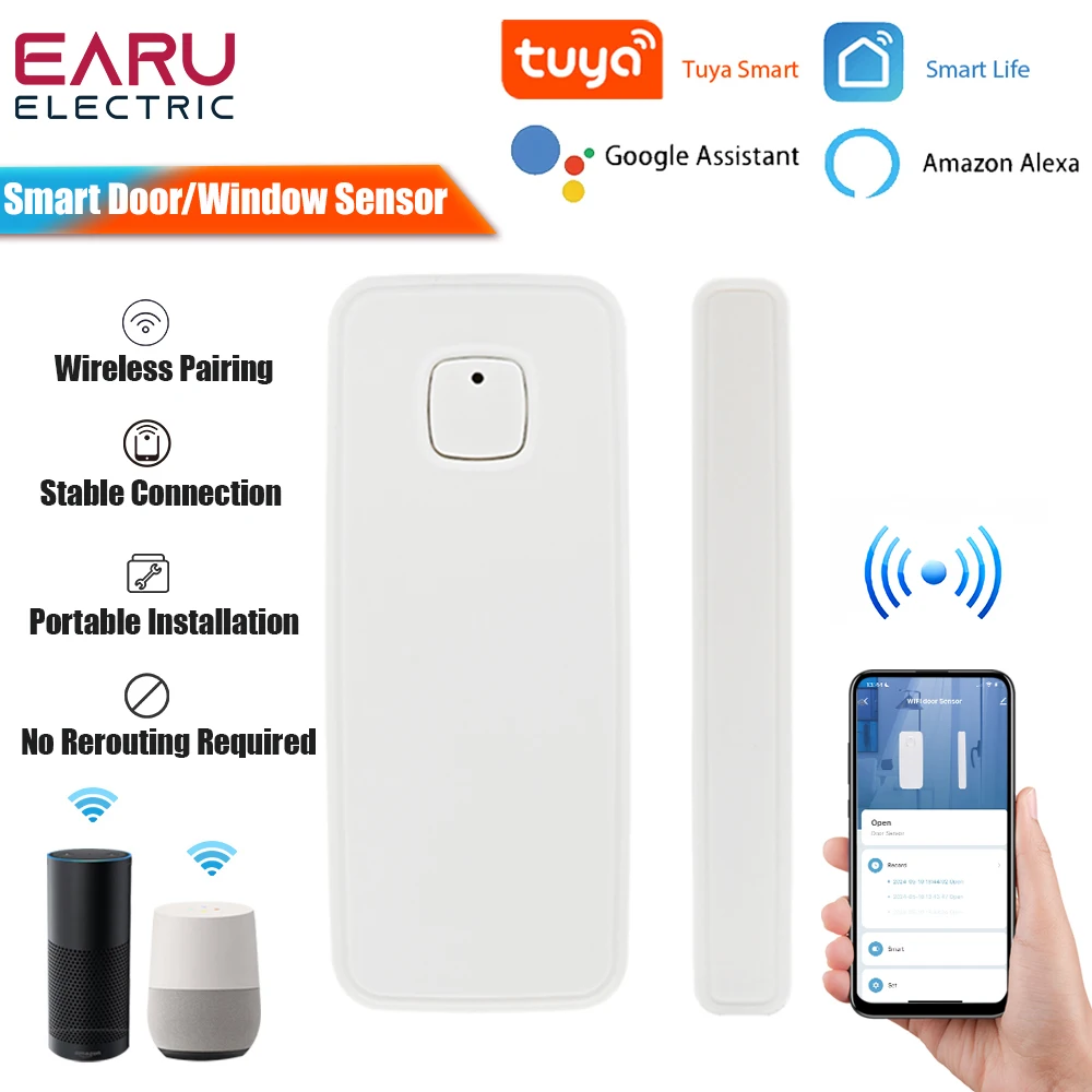 TUYA Smart WiFi Window Gate Door Sensor Open Close Detector App Notification Alert Security Alarm Smart Life Alexa Google Home