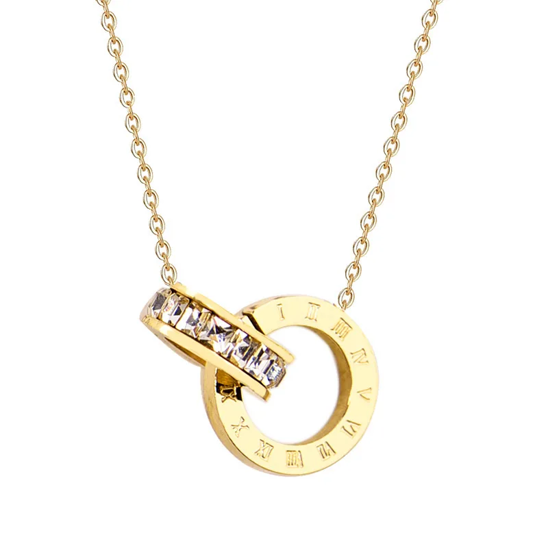 

Women's Classic Roman Numeral Crystal Necklace - Luxury Stainless Steel Elegant Fashion Jewelry Gift for Wedding Party