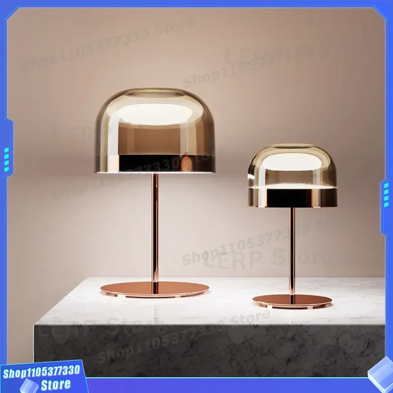 Nordic Postmodern LED Night Light Rose Gold Glass Desk Lamp Simple Warm Decor for Living Room Study Model Room Decoration