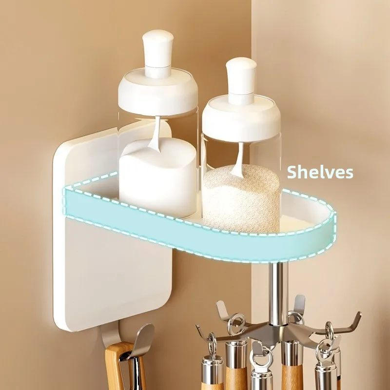 360° Rotating 6-Claw Kitchen Hook, Punch-Free Wall Mounted Utensil Holder, Multi-Functional Storage Rack for Kitchenware