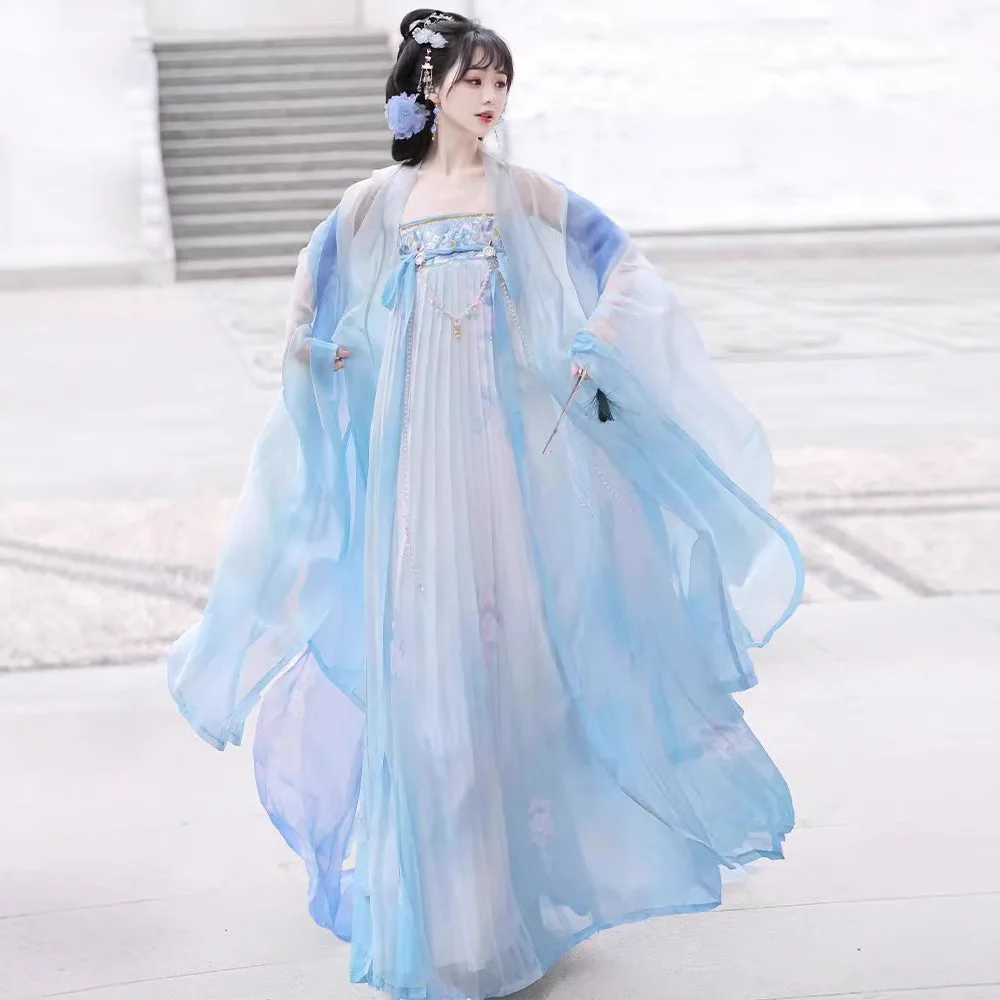 중국 Hanfu 드레스 여성 요정 의상 진 왕조 공주 의상 동양의 요정 의류 중국 스타일 빈티지 무대 Hanfu
