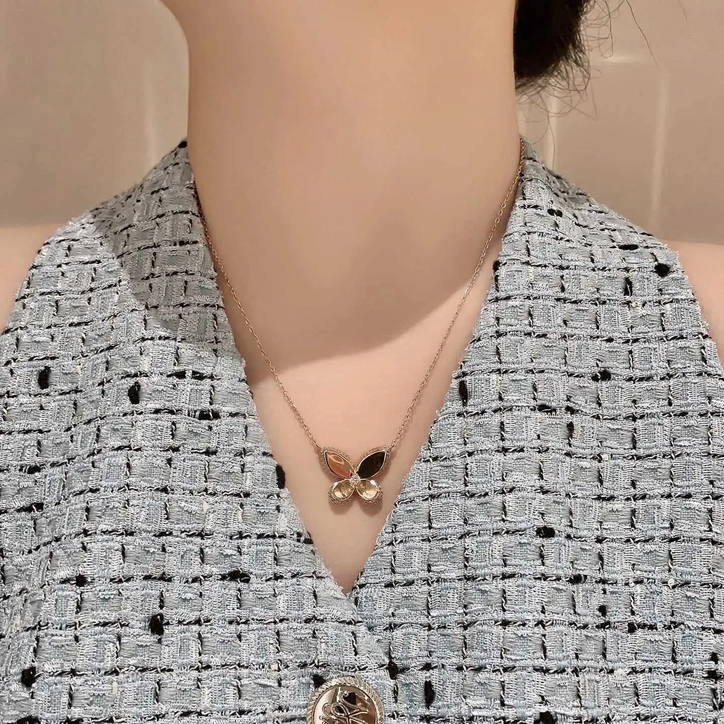 

WENXIN Роскошное Новое поступление, розовое золотое лицо, ожерелье-бабочка, кулон из стерлингового серебра 925 пробы, женские ожерелья, ювелирные изделия ﻿