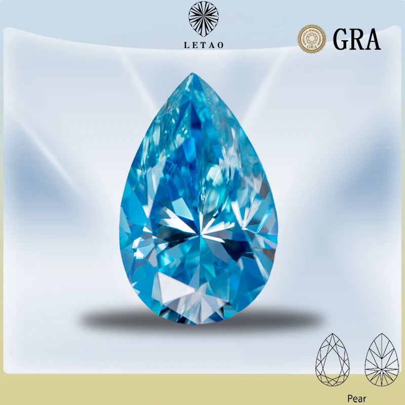 

Moissanite Stone Aquamarine Colour Pear Cut Lab Created Diamond Gemstone Advanced Jewelry Making Materials with GRA Certificate