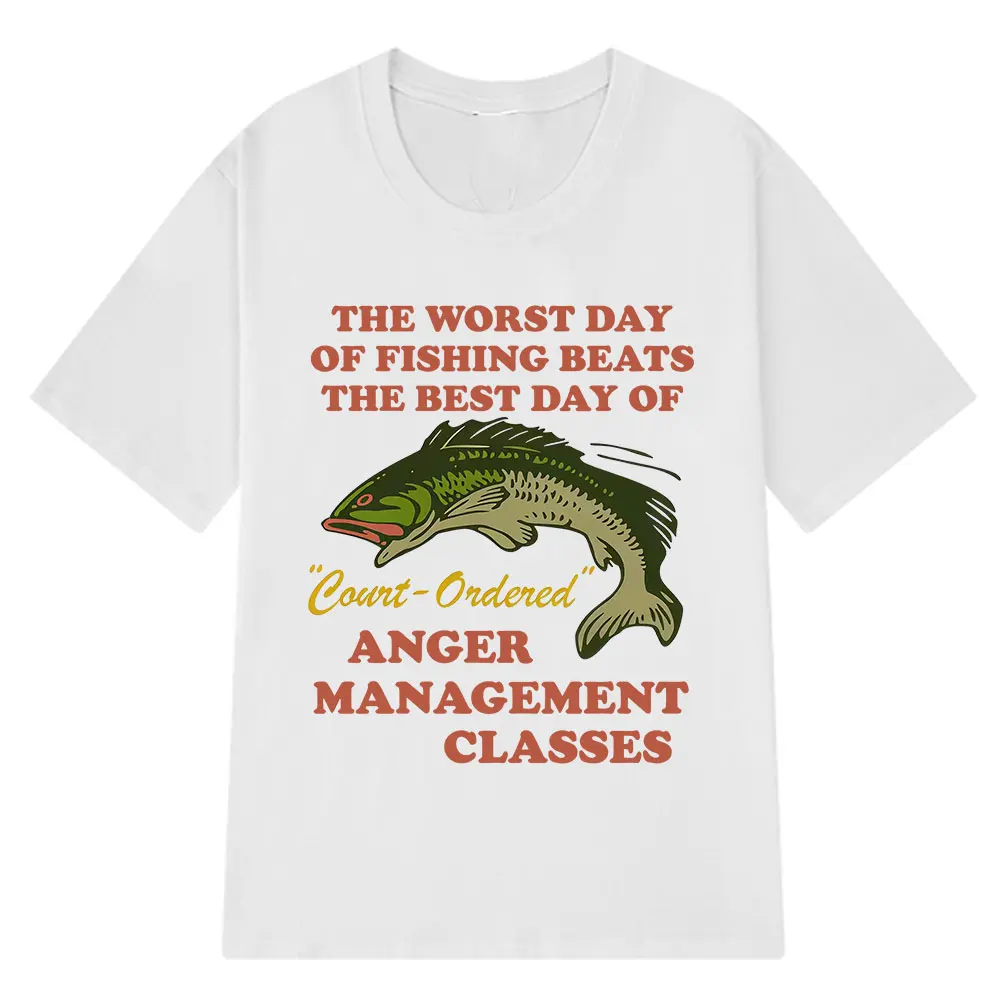 Creative Fishing Day Fishing Enthusiasts Trendy Fun Simple Loose Casual Round Neck Short Sleeved T-shirt for Men and Women