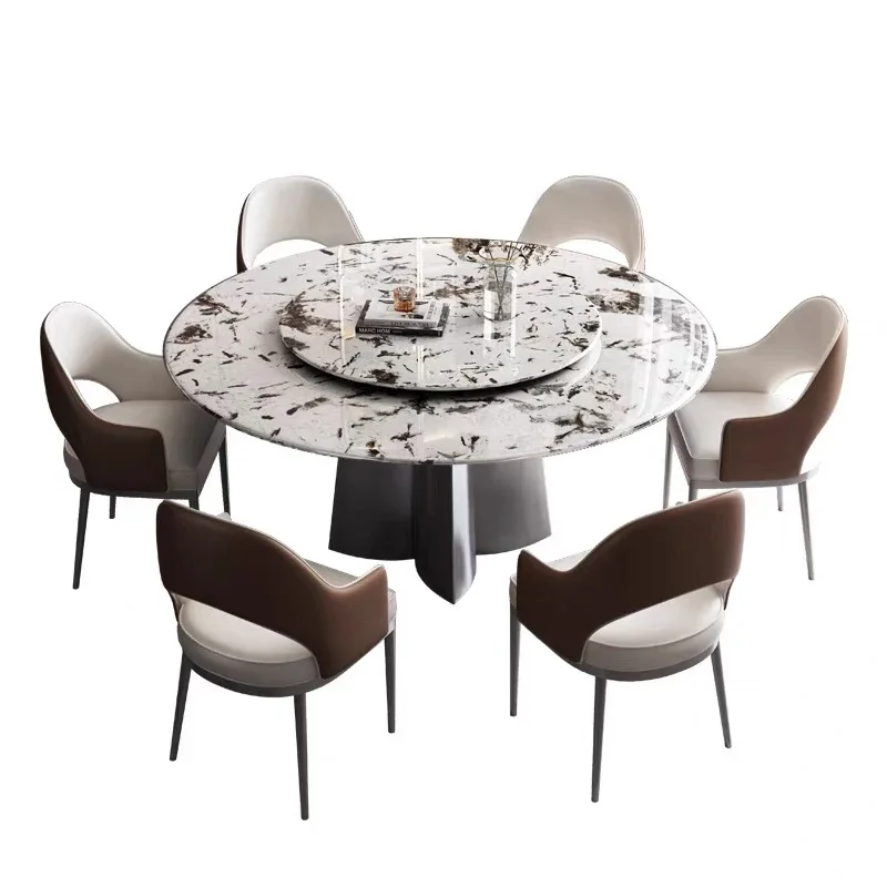 Modern luxury marble round dining table room set with rotating centre for 6 8 10 chairs dinning tables sets chair furniture home