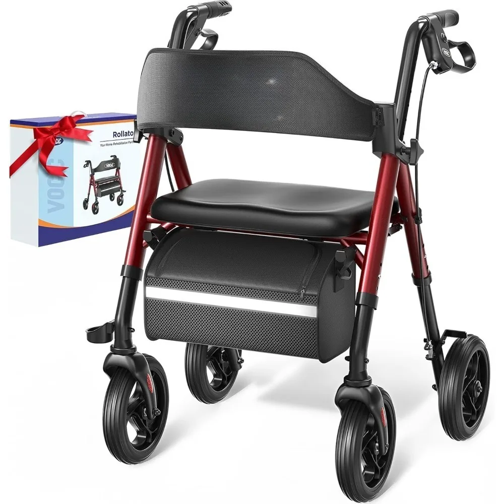 

US Shipping Rollator Walker for Seniors with Seat 8 All Terrain Wheels Foldable Lightweight 350lbs Capacity Adjustable Height