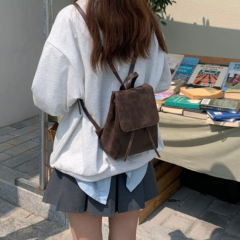 

Retro American Brown Backpack For Women Simple Solid Versatile Female Shoulders Bag Fashion New Commuter College Student Pack